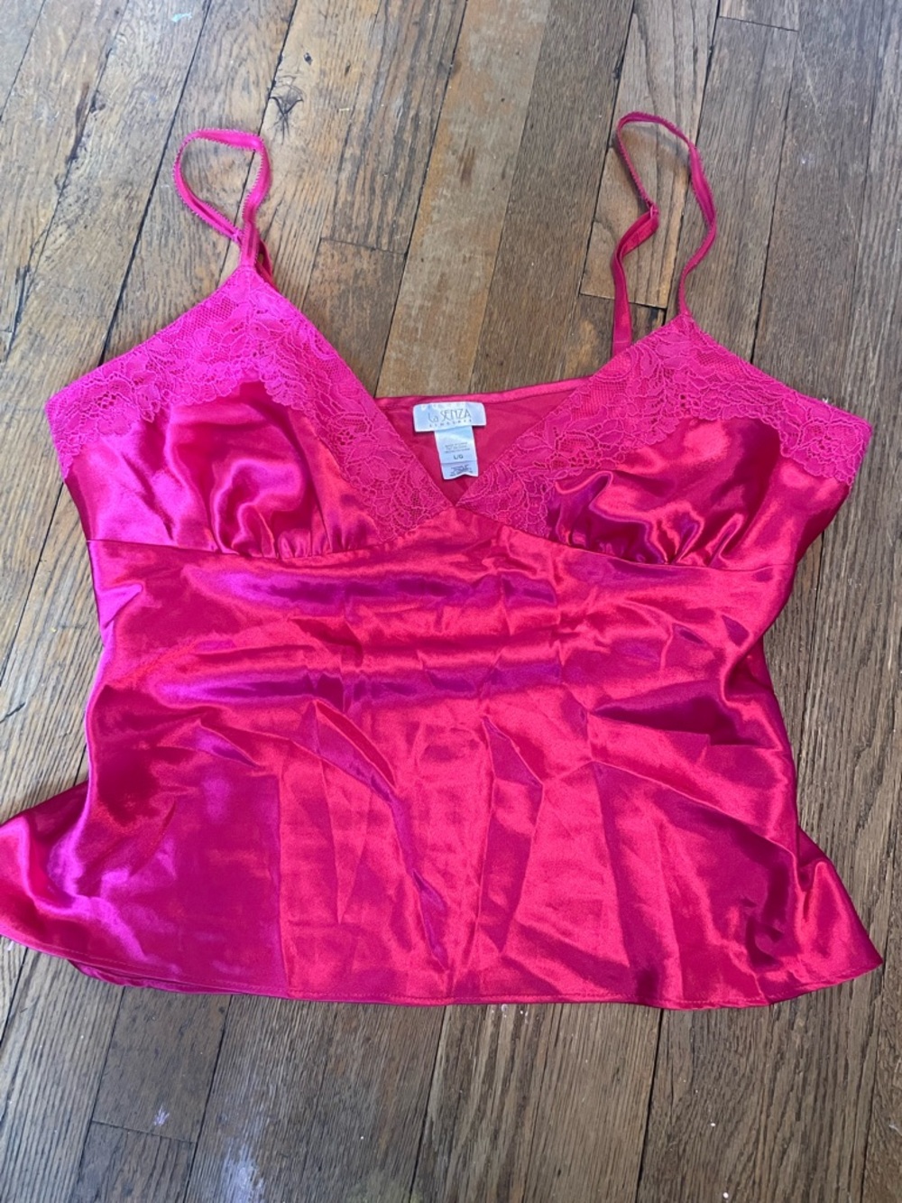 La Vie En Rose Hot Pink Satin & Lace Chemise Top